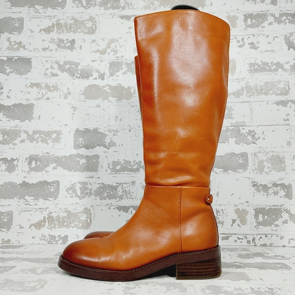 New Sam Edelman Mable Brown Leather Stacked Heel Knee HIgh Ridding Boot X73